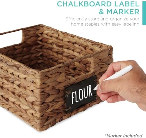 Best Choice Products Set of 4 9x12in Water Hyacinth Pantry Baskets, Woven Organizers w/Chalkboard Label, Chalk Marker - Chestnut - Image 2