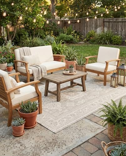 Rugs.com - Outdoor Aztec Rug – 4' 1 x 6' 1 Light Gray Indoor/Outdoor Rug – Weather-Resistant Flatweave for Patios, Decks, and Porches by Rugscom
