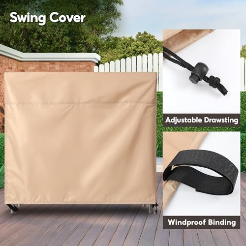 Outdoor 3 Triple Seater Hammock Patio Swing Chair Cover, Water-Resistant, All Weather Protection, Beige Color - Image 3