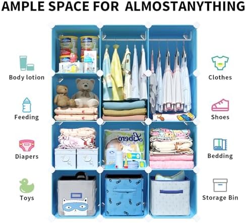 VIPZONE Baby Dresser, Kids Closet Organizers, Portable Kids Wardrobe for Closet, Bedroom, Nursery, Cubby, Cabinet, Clothes, Dress, Baby Storage Shelf, Armoire Clothes Hanging (Blue) - Image 2
