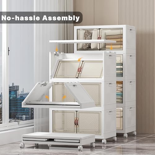 UAMFURI Stackable Storage Bins, 448QT Collapsible Drawers with Lid & Wheels - Image 4