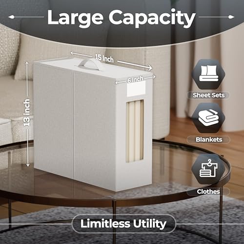 TIMBLE Bed Sheet Organizers & Storage, 10 Pack for King, Queen & Large Sheet Sets, Closet Organizer for Linens, Clothes, Blankets & Bedding, Foldable Fabric Bins with Handle, Name Tag & Window (Beige) - Image 2