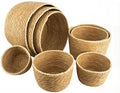 8pc Round Storage Baskets, Handwoven Natural Reed Grass, Structured by Unknown