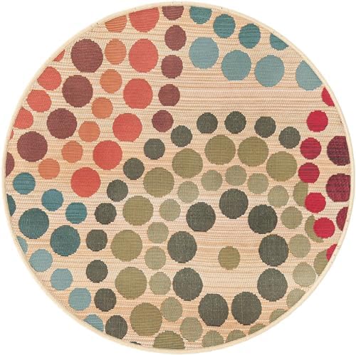 Unique Loom Outdoor Modern Collection Area Rug - Spark (2' 7" Round Beige/Burgundy) - Image 3