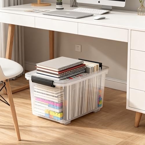 6-Pack 30 Quart Stackable Clear Plastic Storage Bin with Lid & Wheel - Image 4
