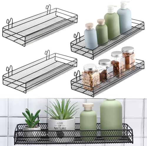 4 Pcs Black Metal Grid Wall Baskets with Hooks Hanging Wire Mesh Basket for Gridwall Wall Mounted Storage Organizer for Home Kitchen Organizing Display by Sunnychicc