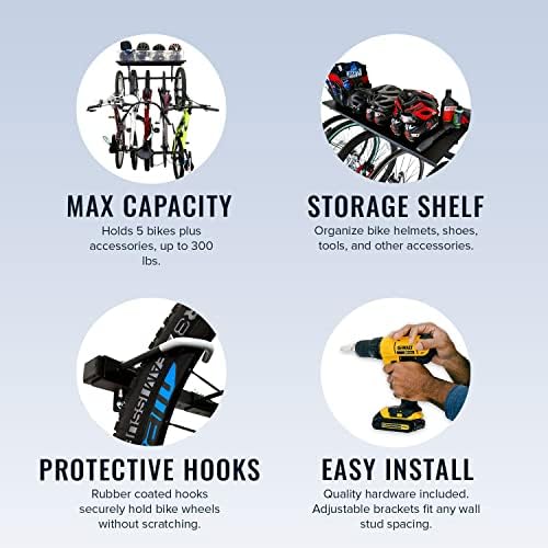StoreYourBoard Bike Storage Rack with Shelf – Heavy Duty Garage Bike Storage Rack for 5 Bicycles, Adjustable Vertical Bike Rack, Bike Rack Shelf for Helmets & Gear, Holds 300 lbs - Image 3