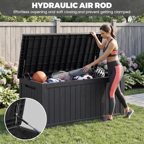 280 Gallon Outdoor Storage Box Waterproof, Lockable Resin Deck Box Large Storage Bin for Patio Furniture Cushion, Garden Tools, Pool Accessories, UV-Resistant, Black - Image 6