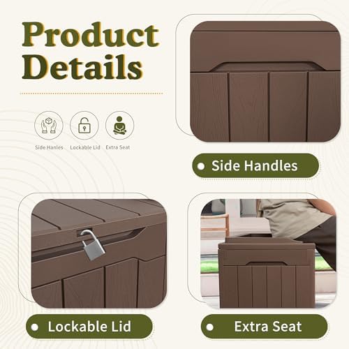 Devoko 31 Gallon Waterproof Outdoor Storage Box Resin Deck Box Lockable and UV Resistant for Patio Furniture,Garden Tools (Brown) - Image 5