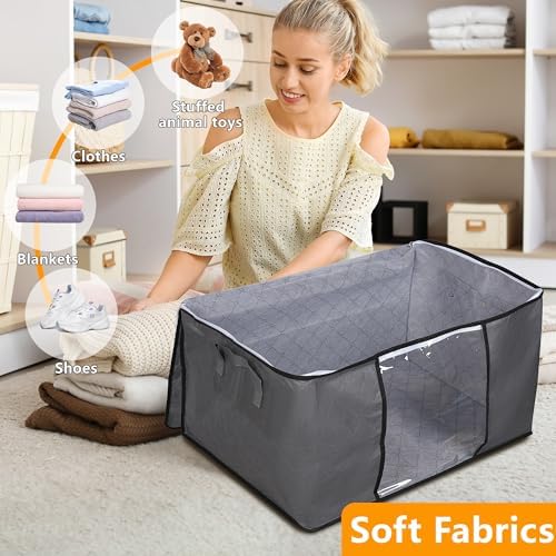 90L Large Blanket Storage Bags, 8 Pack Clothes Storage Bag Comforter Storage Bin with Reinforced Handle and Lid Foldable Closet Organizer and Storage Containers for Bedding Sheets and Duvet - Image 7