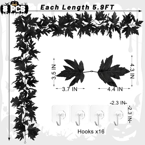 Helimoto 8 Pack Halloween Garland Outdoor, 47.2 FT Black Autumn Leaves Garland, Artificial Hanging Fall Decorations for Home, Fall Garlands for Autumn Thanksgiving Halloween Decor Wedding Party Mantle - Image 2