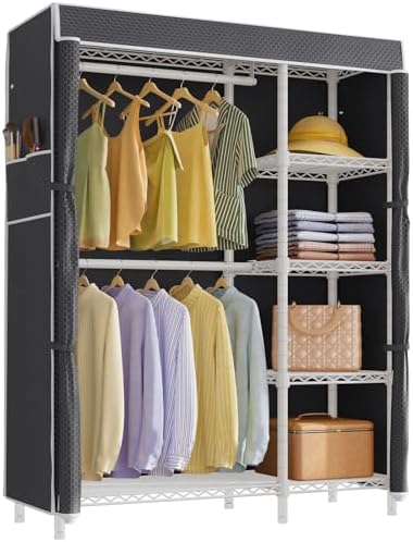 VIPEK V7C Garment Racks with Cover Portable Closets for Hanging Clothes, Heavy Duty Clothes Rack with Shelves Metal Closet Wardrobe, Max 670lbs, White Rack with Black Upgraded Polyester Cover by VIPEK