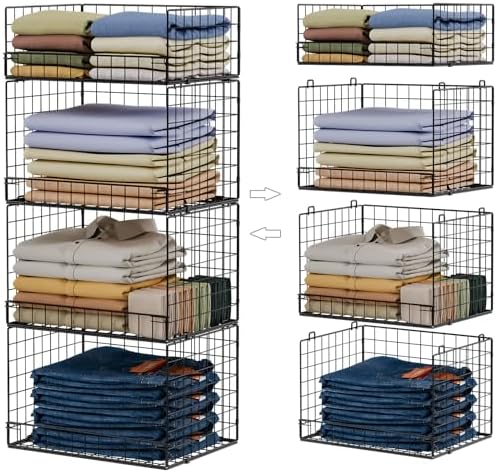 4 Tier Stackable Closet Organizers and Storage Shelves, Foldable Closet Shelf Organizer System, Stackable Storage Bins Drawers for Clothes Organizer System, Black（Patent No. 30022416） by FollowWithYociyogaTogether