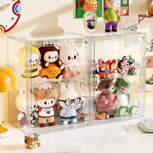 Acrylic Clear Display Case, Stackable Plastic Storage Bins with Shelf, Figure Figurine Hobby Display Case with Magnetic Lid, Large Acrylic Display Box for Collectibles, Figures, 2 Pack - Image 3