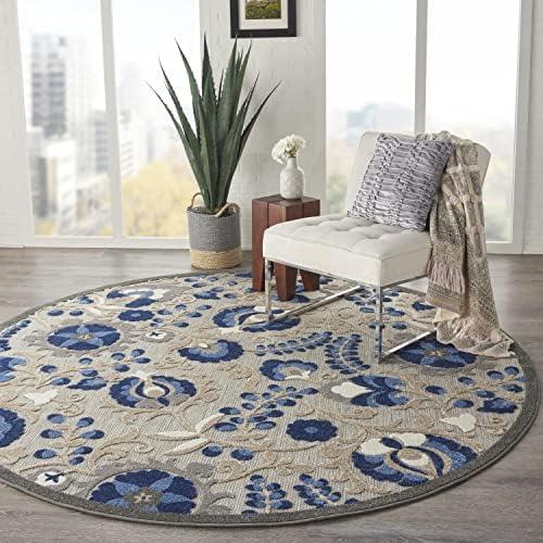Nourison Home Aloha Natural Blue 7'10" x Round Area Rug - Easy Clean, Non Shedding, Bed Room, Living Room, Dining Room, Kitchen (8' x Round) - Image 6