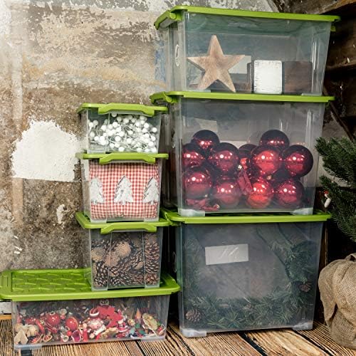 Rotho Evo Safe Keeping Set of 3 Storage Boxes 15 L with Lid, Food-Grade Plastic (PP) BPA-Free, Transparent/Green, 15 L (39.3 x 28.3 x 23.0 cm) - Image 6