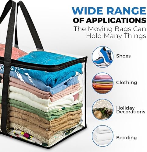 VitalUp Clear Moving Bag with Zipper, Blanket Clothing Storage 25x14x12 4pk - Image 3