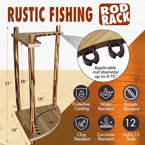 Corner Log 12 Fishing Rod Rack, Rustic - Image 3