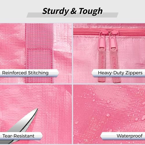 8 Pack Extra Large Clothes Storage Bins with Lids, Moving Bags, Pink - Image 3