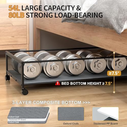 Under Bed Storage Containers with Wheels Large Underbed Shoes Blankets Clothes Toy Storage Drawers for College Dorms Bedrooms Nursery Rooms Organization (Grey 2 Pack, 7.5in height(36"x16.6"x7.48")) - Image 3