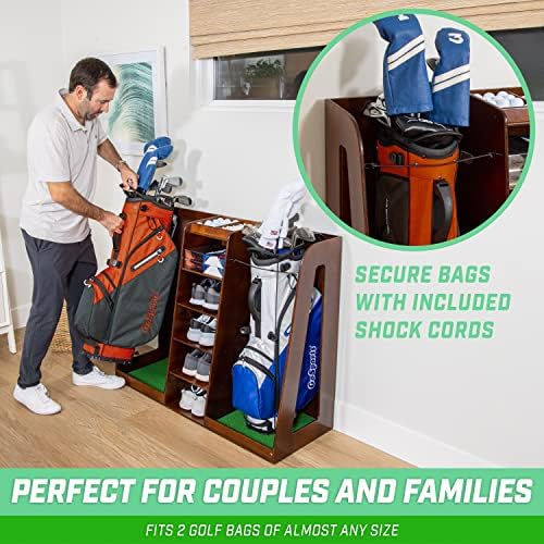 GoSports Premium Wooden Golf Bag Organizer and Storage Rack - Black, White or Brown Finish - Holds 2 Golf Bags - Image 6