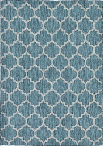 Unique Loom Outdoor Trellis Collection Area Rug (7' 1" x 10' Rectangle, Teal/ Gray) - Image 3