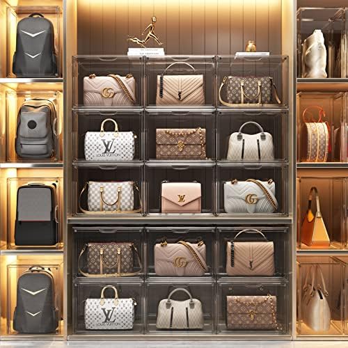 Purse Storage Organizer for Closet 3 Packs Clear Handbag Storage Organizer Acrylic Display Case for Collectibles Stackable Bag Organizer with Magnetic Door for Backpack, Figure, XXX-Large - Image 3