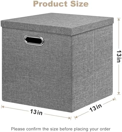 Linen Storage Bins with Lids,13 x 13 Inch Foldable Fabric Cube Baskets Boxes Organizer for Closet, Shelves, and Home. (Gray, (13x13) 4 pack) - Image 2