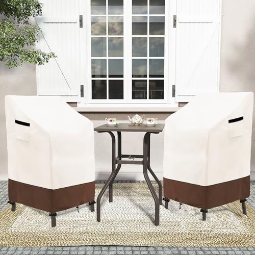 Stackable Patio Chair Covers Waterproof Patio Furniture Covers, 28 W x 36 D x 47 H InchesFits for 4-6 Stackable Dining Chairs 2 Pack (Beige & Brown) - Image 6