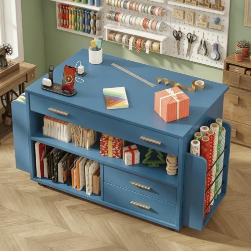 Gift Wrap Storage Cart with Foldable Drop Leaf, Crafting Table with Storage by Smilets