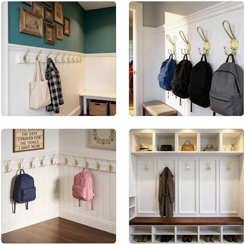 WEBI Coat Hooks Wall Mount,5 mm Thick,10 Large Triple Gold Hooks,Heavy Duty Metal Backpack Wall Hooks for Hanging Clothes,Robe,Towel,Closet,Farmhouse,Mudroom,Gold - Image 2