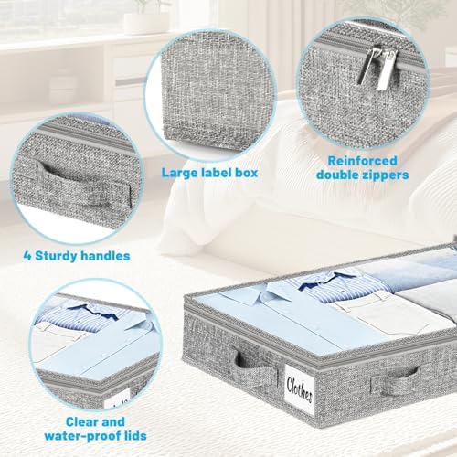 3 Inch Low Profile Under Bed Storage Drawer 4 Pack, Lightweight Underbed Clothes Storage Container Bins With NO STURCTURE, Shallow Storage Bag for Dorm & Home, With Clear Lids & Water-Resistant Fabric - Image 6