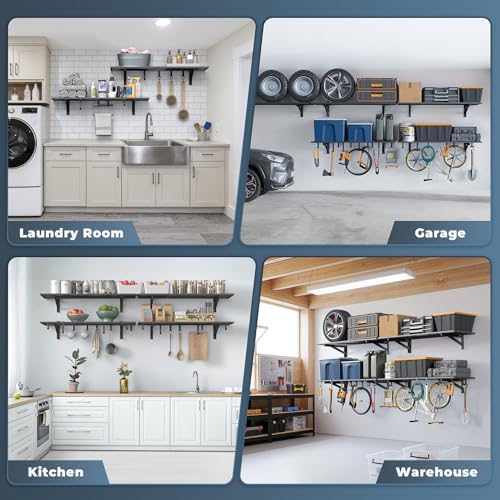 Jusgym 4 Pack Garage Shelving Wall Mounted with 16 Hooks, 1.5x4ft, 1000lbs - Image 7