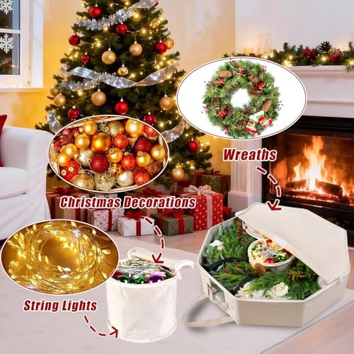 BrilliantJo Wreath Storage Christmas Garlands Bag with Interior Pockets Large Xmas Container Box for holiday Decorations Case with Zipper Handles Window Labeling Card Slot 24" Houndstooth - Image 5
