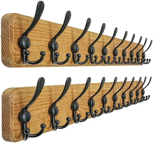 Dseap Coat Rack Wall - Heavy-Duty 38-1/4" Long, with Reinforced 10 Custom Tri-Hooks, Solid Wood Wall Hanger for Coats Hat Jackets - Rustic Farmhouse Entryway Storage,Weathered Brown & Black,Pack of 2 by Dseap