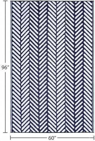 FH Home Outdoor Rug - Waterproof, Fade Resistant, Reversible - Premium Recycled Plastic - Herringbone - Patio, Porch, Deck, Balcony - Fresno - Navy Crease Free - 5 x 8 ft - Image 2