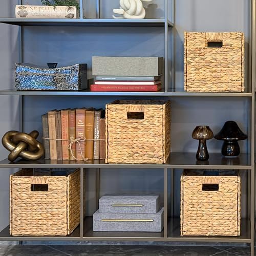 Westerly 6 Decorative Hand-Woven Water Hyacinth Wicker Storage Basket, 16x11x11 Ideal for Shelving Units - Image 2