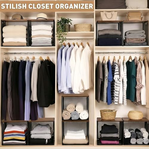 AceOrbit 3 Pcs Stackable Closet Storage Bins 12"x12"x12" Dark - Image 5