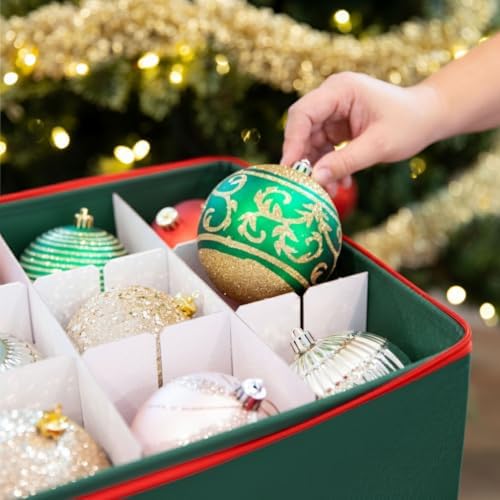 Christmas Ornament Storage Container with Dividers - Box Stores Up to 54 Ornaments, Zippered, Convenient, Adjustable, Large Organizer Bin to Protect Holiday Décor, Fits Most Standard Size, Green - Image 7