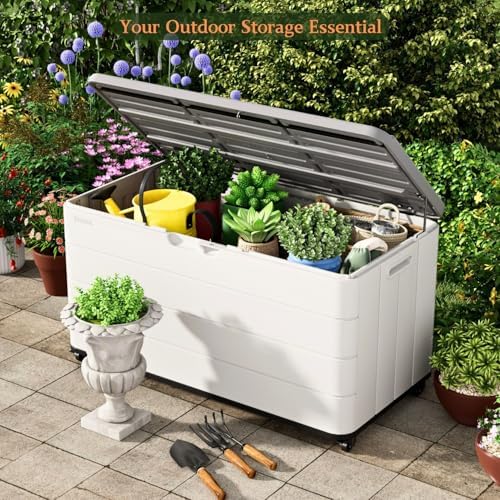 ZZM 110 Gallon Outdoor Deck Box with Wheels, Waterproof Resin Storage Cabinet for Patio - Image 5