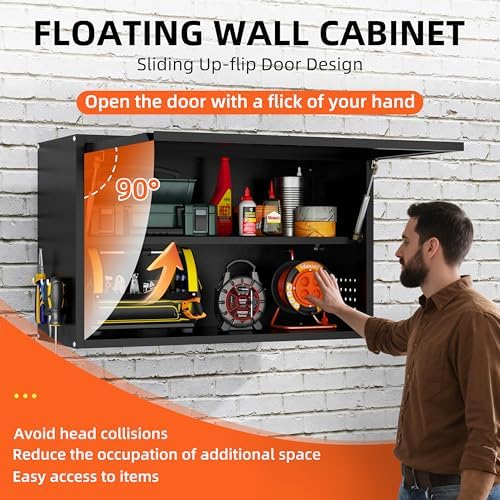 Garage Wall Cabinet, 19.7" H Metal Wall Cabinet with Up-Flip Door - Image 4
