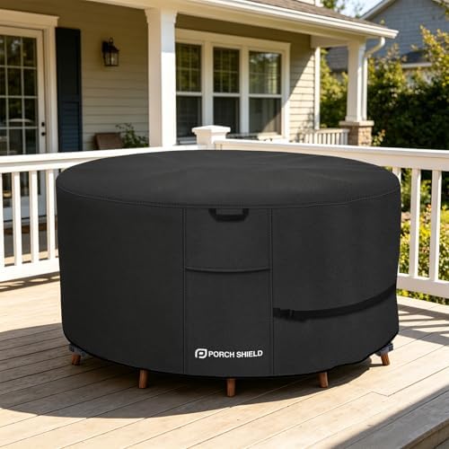 Porch Shield Waterproof 600D Round Patio Table Cover 96 inch, Black - Image 7