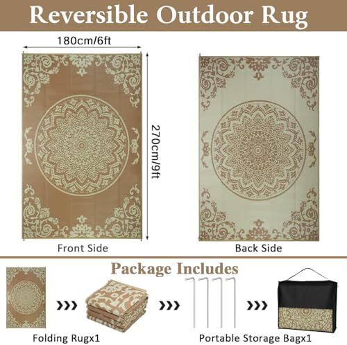 famibay Outdoor Rug Waterproof 6x9 ft, Reversible Outdoor Plastic Straw Rug, UV-Resistant Patio Rug Lightweight Portable RV Mat Indoor Outdoor Carpet for Camping, Balcony, Deck, Backyard, Picnic - Image 2