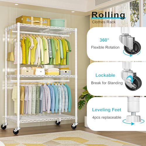 FUTASSI Rolling Clothes Rack, Clothing Racks for Hanging Clothes, White - Image 6
