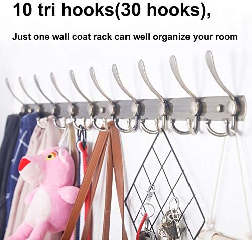 WEBI Coat Rack Wall Mount,37 5/8" Long Coat Hanger Wall,Coat Hooks Wall Mounted,16" Hole to Hole,10 Triple Hooks for Hanging Jacket,Clothes,Hats,Chromed - Image 4