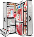 Hearth & Harbor Wrapping Paper Storage Container with Ribbon Dispenser and Interior Pockets - Large Christmas Storage Containers with Wheels, Fits 30 Rolls of 40" Length, Silver by HearthHarbor