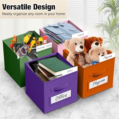 Teenyyou 10 Pack Fabric Storage Cubes 13 Inch Collapsible Cube Bins with Label Window & Handle Foldable Organizers Baskets for Shelf Closet Nursery Kids Room Clothes Book Toy(Candy) - Image 4