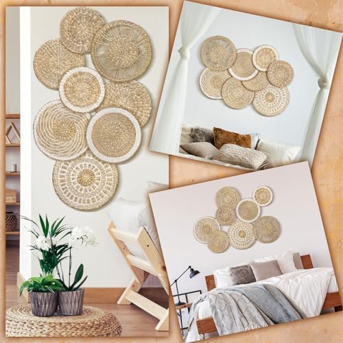 Xuhal 8 Pcs Boho Wall Basket Decor Decorative Bulrush Woven Basket Wall Decor Rustic Farmhouse Hanging Baskets for Kitchen Rustic Home Summer Decorations - Image 5