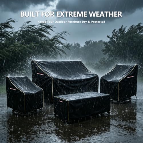 4-Piece Patio Furniture Cover Set, 600D Heavy Duty Outdoor Furniture Covers Waterproof — Fits 3-Seater Sofa, Swivel Rocker Chair & Coffee Table, All Weather Outdoor Protection, Small - Image 4