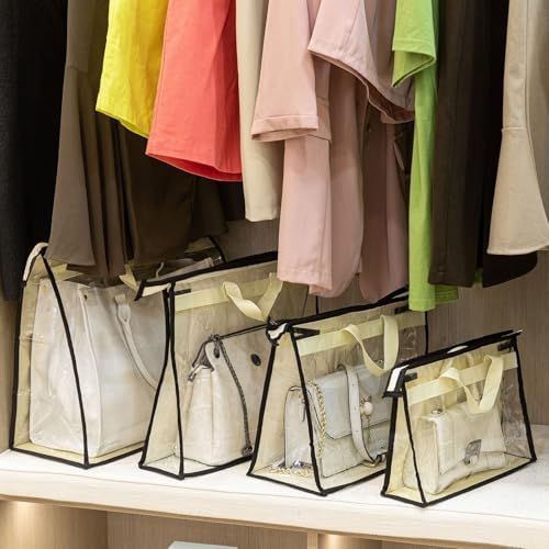 12 Packs Dust Bags for Handbags, Clear Handbag Storage, Purse Storage Organizer for Closet, Purse Cover Hanging Closet Organizer with Zipper and Handles - Image 2